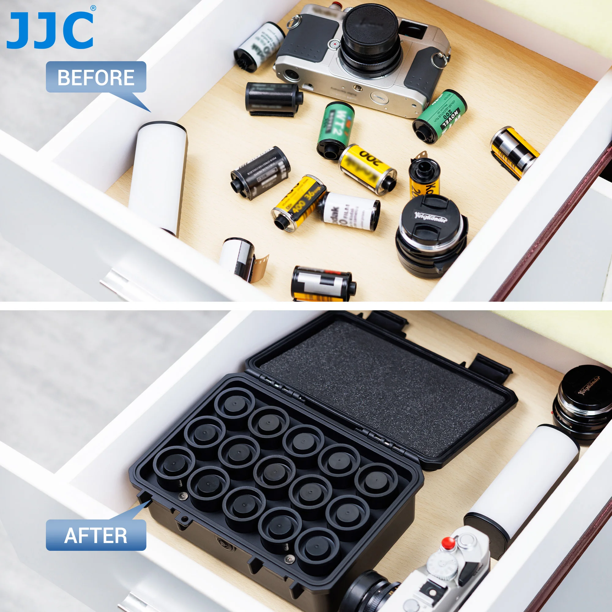 JJC Heavy Duty 35mm Film Case Holder for 15 Rolls of 35mm 135 Film IP67 Waterproof and Light-Sealed Film Roll Storage Container