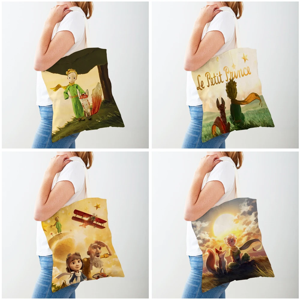 Bolso de compras con estampado doble para mujer, bolsa de compras clásica de dibujos animados de Anime, Tote de viaje para niños y niñas