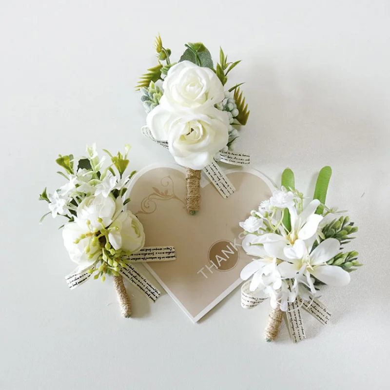 Boutonniere de rosas de seda para dama de honor, ramillete de perlas de encaje, abotonadura de boda, accesorios de boda