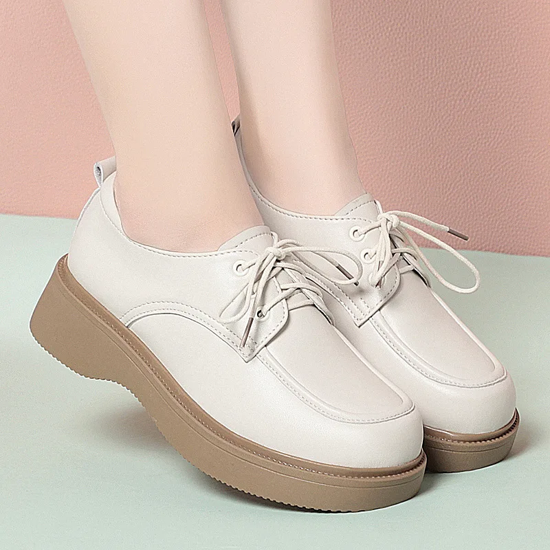 

Туфли на платформе с толстой подошвой в стиле ретро, 4 см, большие размеры 35–43, повседневная осенняя элегантная женская обувь 2024, офисные лоферы из натуральной кожи