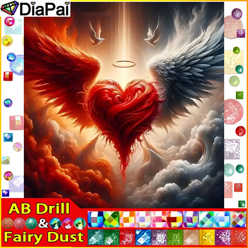 DiaPai Fairy Dust AB Diamant-Stickerei „Herzflügel“ Muster DIY 5D Diamant Malerei Handarbeit Vollbohrer Malerei