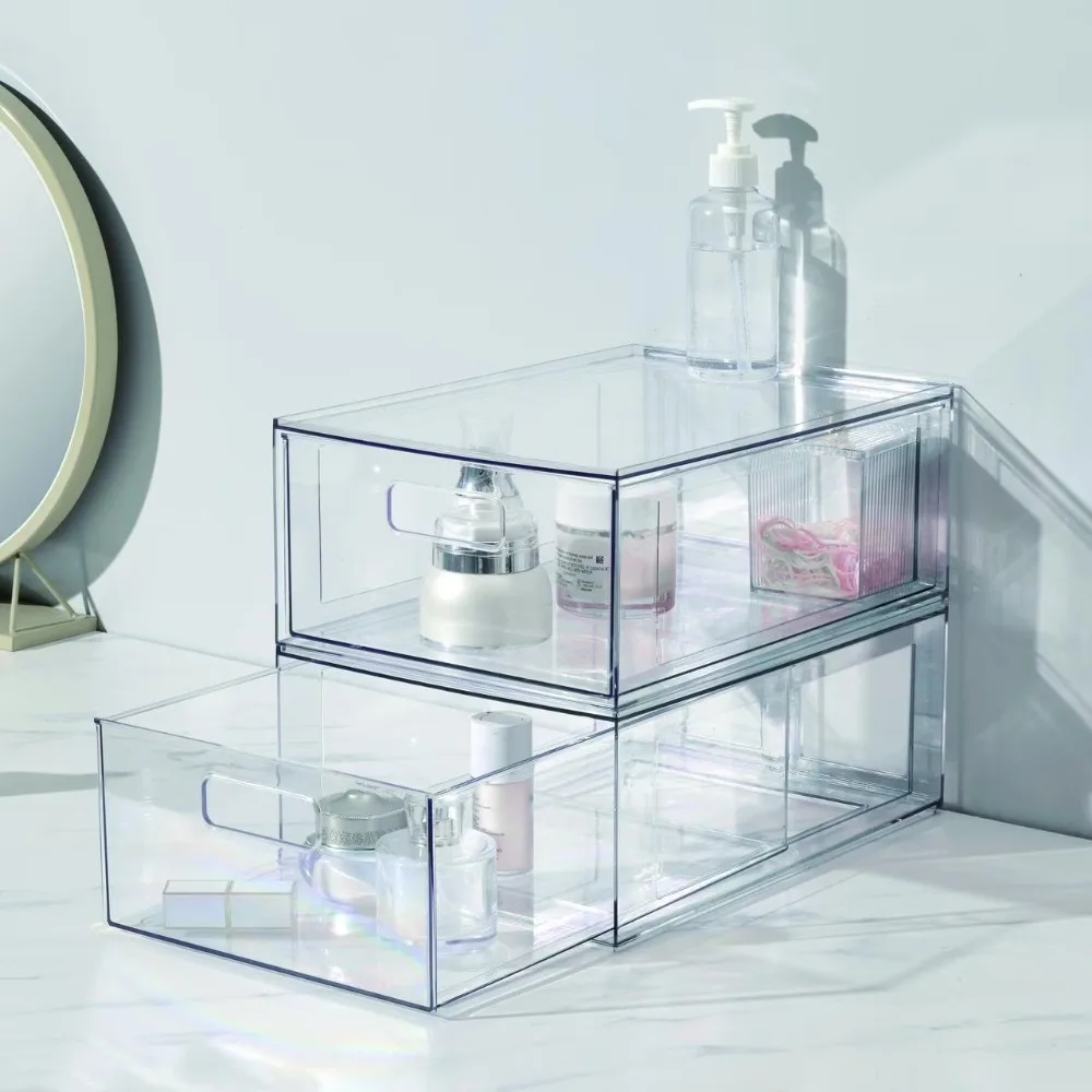 Clear Glossy Plastic Pull Out Drawers for Closet Small and Large Size Storage Organizer