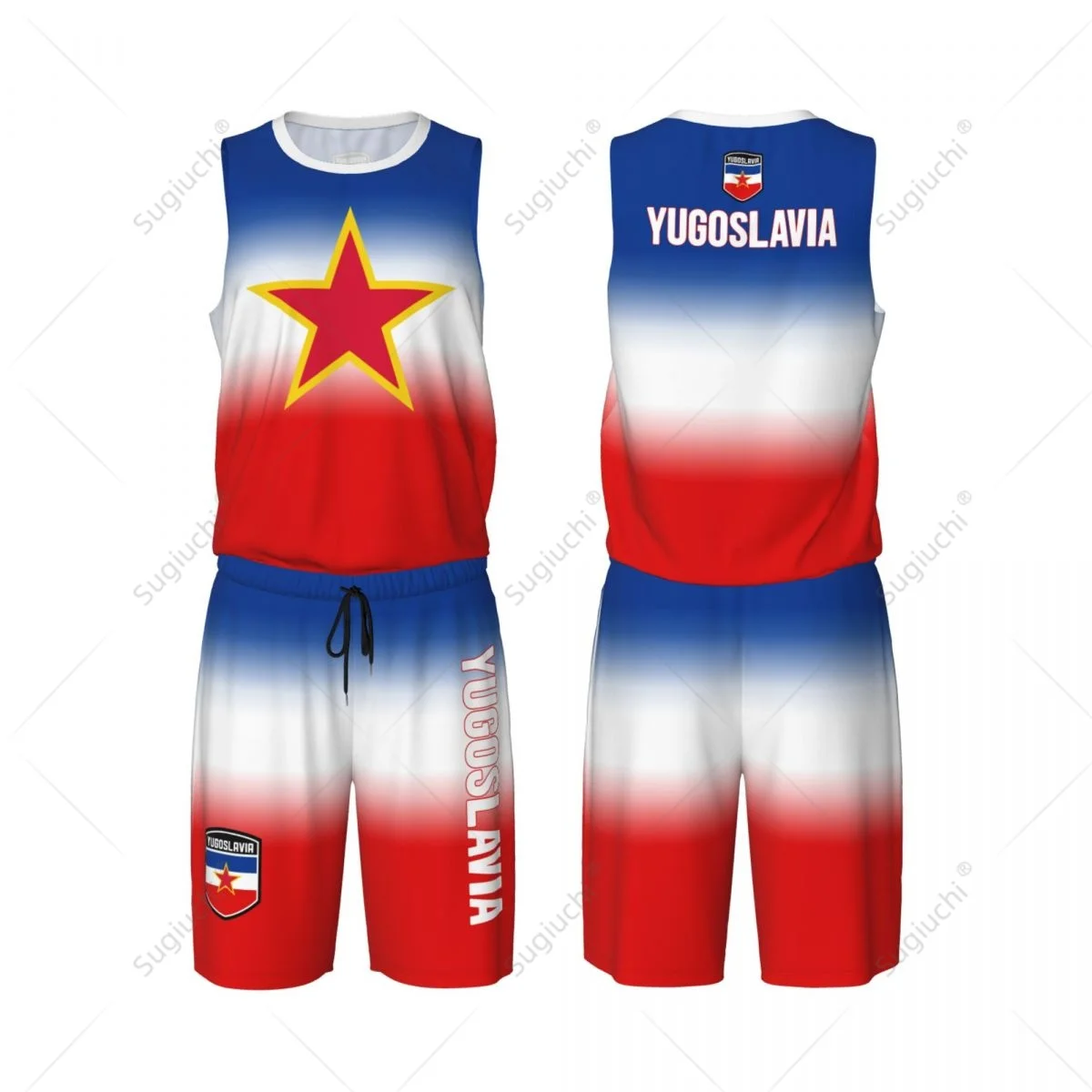 

Men Yugoslavia Flag Basketball Jersey Set Mesh Shirt & Pants Sleeveless Exclusive Team-up Custom Name Nunber Unisex