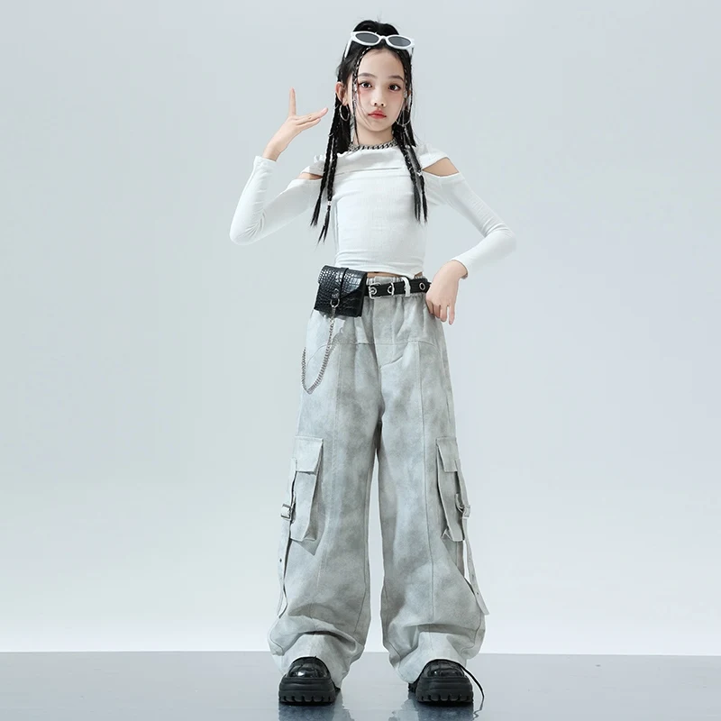 Ragazze Jazz Dance Abbigliamento per bambini Crop Top Pantaloni cargo Abiti Abito hip-hop Abiti da ballo di strada Sfilata di sfilate Costumi DQL9607