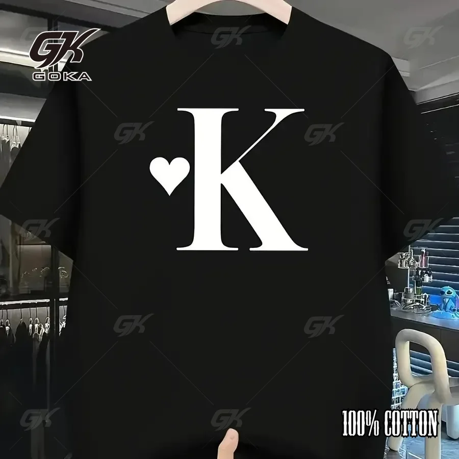 Men'S Heart and Capital Letter K Pattern Round Neck T-Shirt Soft Breathable Short Sleeve Casual Tops Comfortable Y2k Clothes