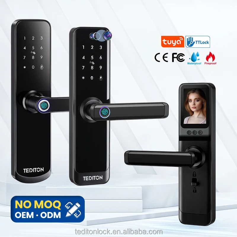 A260 Waterproof Electronic Intelligent Interior Fingerprint TTlock App Tuya Zigbee Wifi Smart HandleLock with Camera