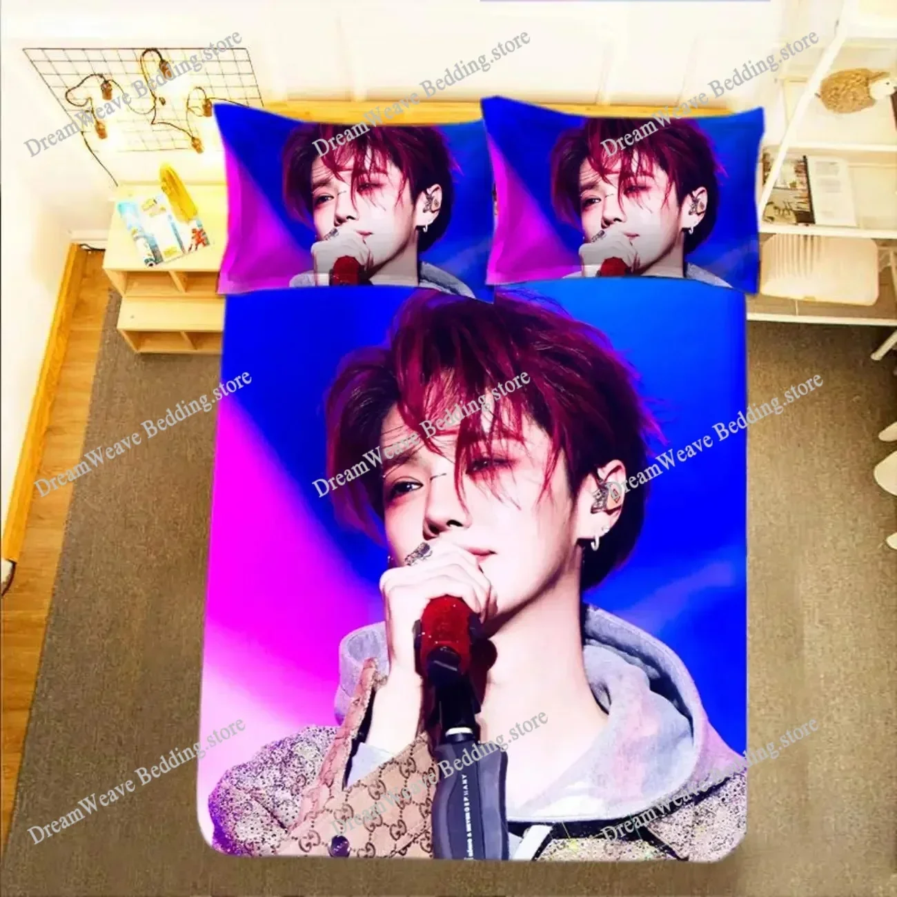 Lu Han Picture Double Bedding Set LH Lifestyle Photo Single Dormitory Student Knit Duvet Cover+ Pillowcase Home TextileextileFQH