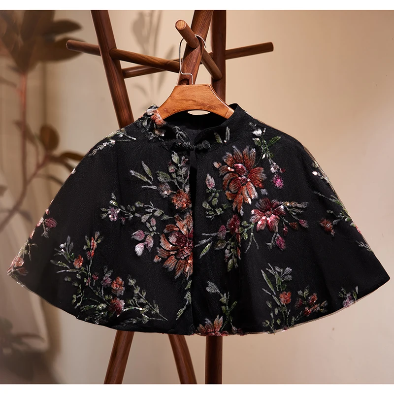 女性のためのヴィンテージフローラルパシュミナネック,春と秋の服,花の刺floral,ショール,ケープ,r1991