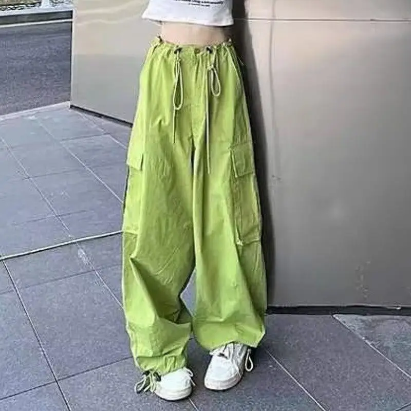 

Women's Y2K Wide Leg Straight Streetwear Casual Pants Cargo Pants High Waisted Solid Wide Leg with Pockets Drawstring