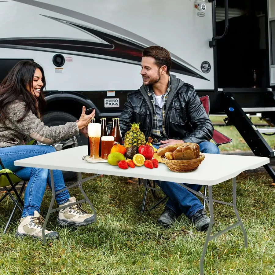 

Table 6Foot Portable Heavy Duty Plastic FoldinHalf Utility Foldable Table Plastic Dining Table,Indoor Outdoor for Camping, Picni