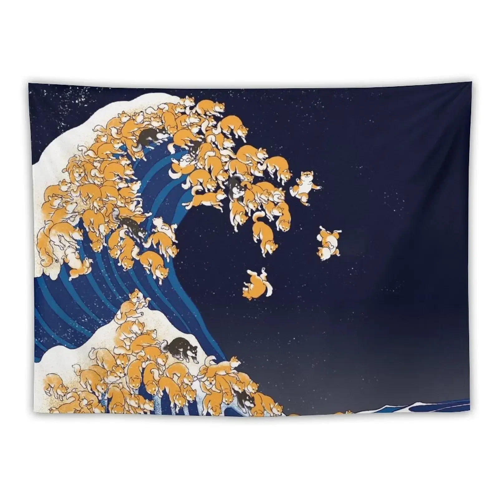 Shiba Inu The Great Wave in Night Tapestry Decorative Wall Aesthetic Room Decors Bedrooms Decor Aesthetic Home Decor Tapestry