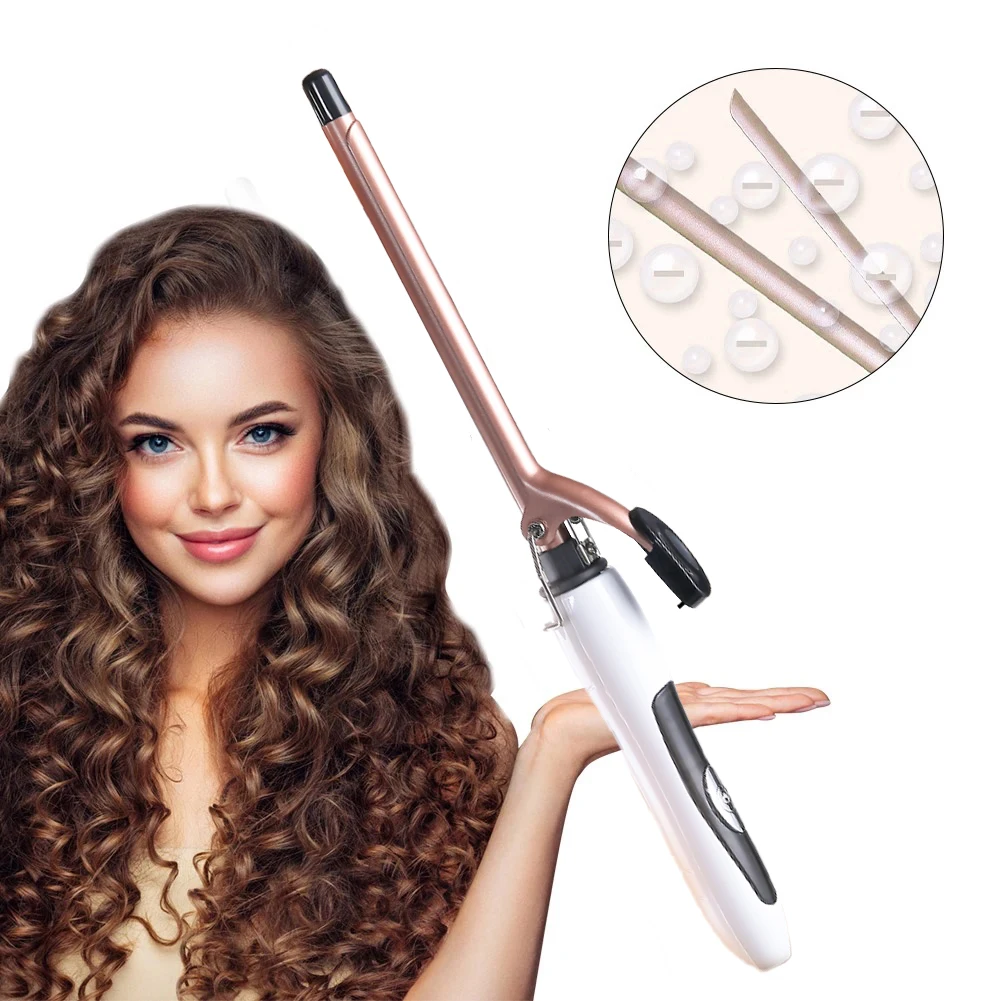 1Pc 9MM Slim Curling Wand Hair Curler With 2Pcs Rat‑Tail Combs, Fast Heating 4 Temp Adjustment, Long Lasting Teddy Wool Curls S