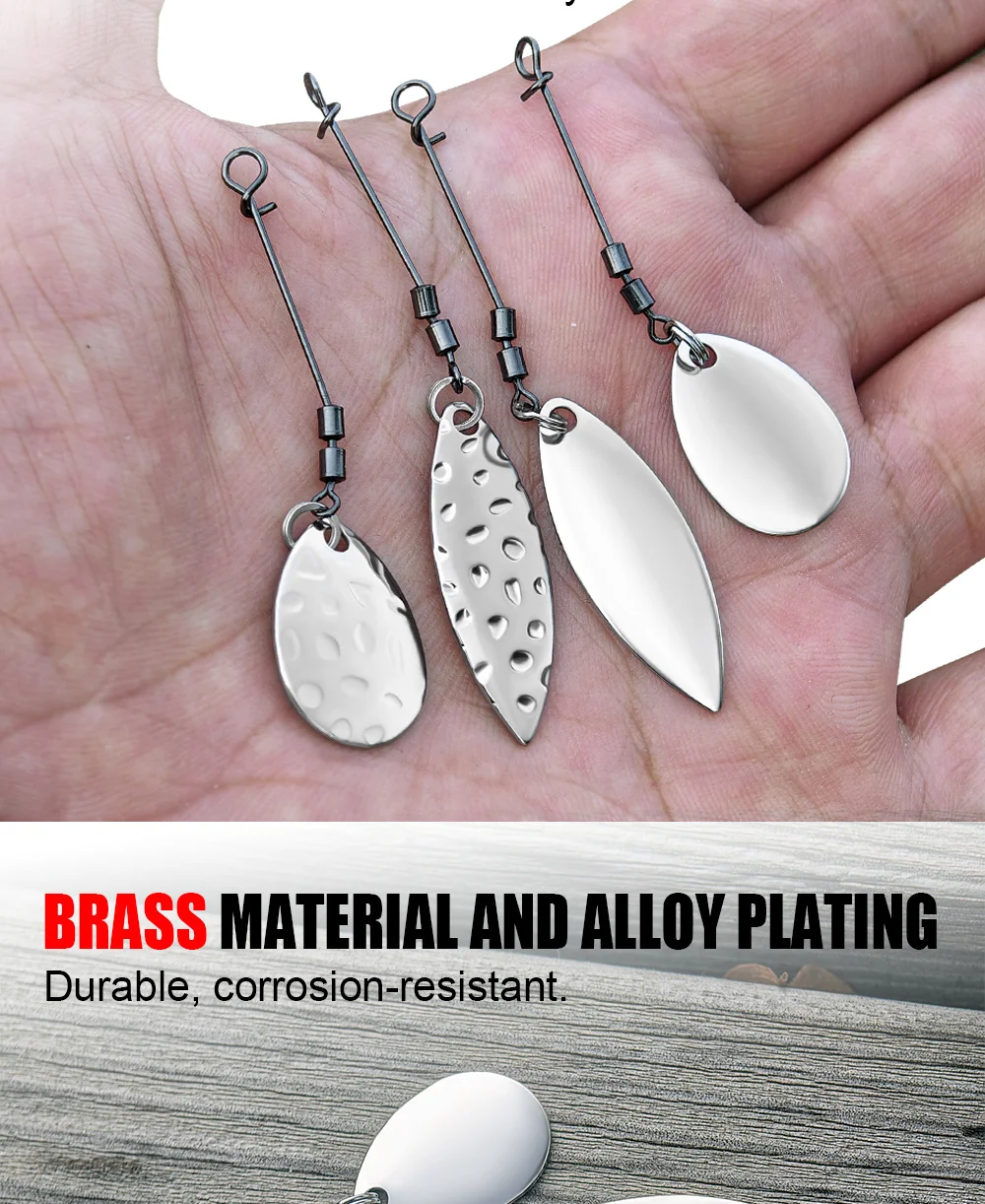 Palisander Messing Splitter Weide Colorado Spinner Klinge mit Wirbel für Offset Haken Harten Köder Löffel Regenschirm Rig DIY Angelgerät – Detail 4