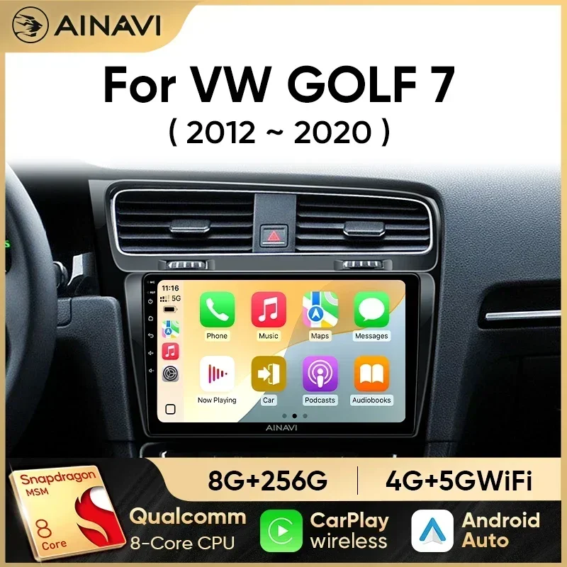 Ainavi Car Radio For Volkswagen VW Golf 7 MK7 GTI 2011-2021 Wireless Carplay Android 13 Auto Multimedia Stereo Video Player 2Din