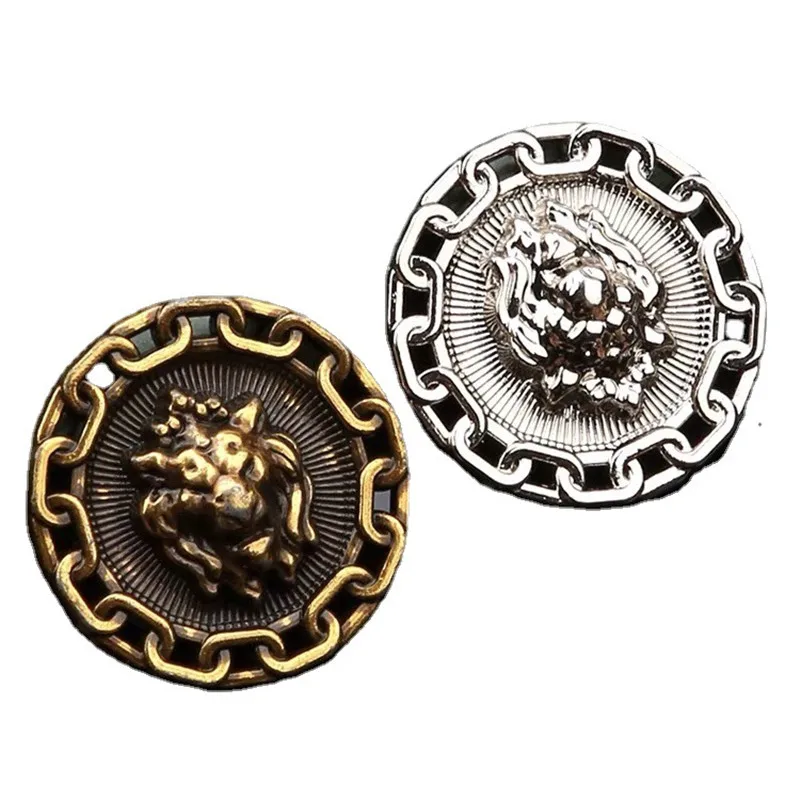 10Pcs Fashion Lion Head Hollow Metal Button British Style Round Coat Dress Decoration Sewing Button Cufflinks