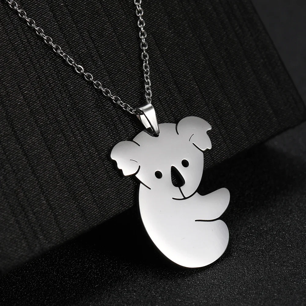 Skyrim Cute Koala Animal Pendant Necklace Stainless Steel Gold Color Choker Chain Necklaces Memorial Jewelry Gift for Women