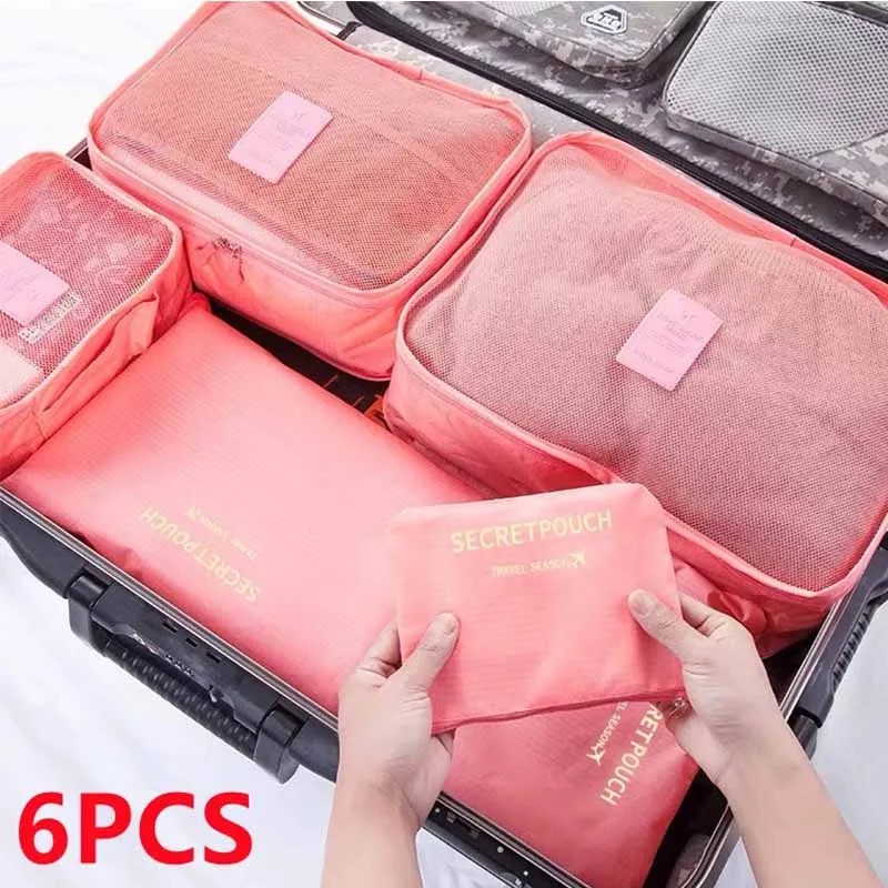 

6 шт./компл., розовая/синяя/серая дорожная сумка для хранения, большая вместительная водонепроницаемая сумка для багажа, одежды, нижнего белья, сумка для хранения, сумка на молнии