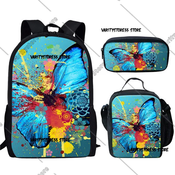 Butterfly Backpack Backpack Elementary School Campus Large Capacity Backpack Meal Bag Pencil Case Three Piece Set