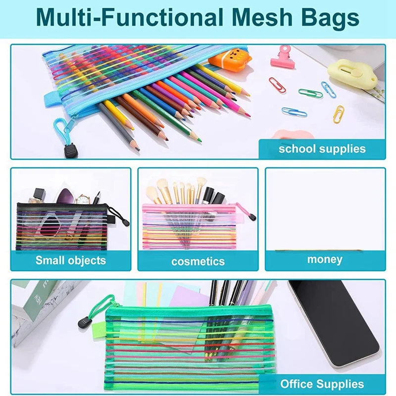 120 Pack Zipper Mesh Pouch Multicolor Pencil Pouch Mesh Bags Travel Small Mesh Bag For Office School Travel Accessory