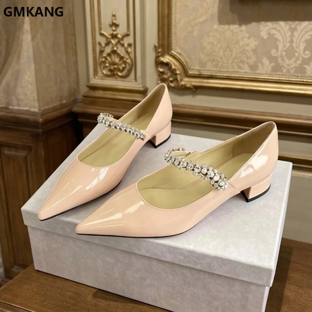 Women's Pumps Bling Crystal-embellished Strap Heels Comfortable Slip-on Pointed Toe Dress Shoes for Party Wedding Evening