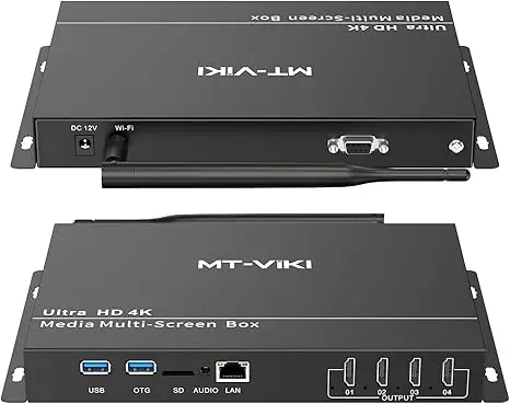 2026 MT-VIKI Wireless Digital Signage Player - 4-Screen Video Controller with Rotation, Splitting & Scheduling