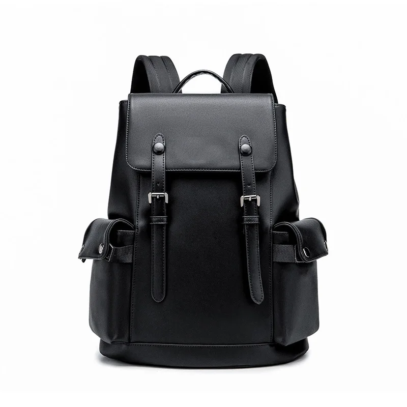 Fashion Men Backpack Casual Black PU Leather Travel Backpack Men Camping Back Bag High Capacity Computer Bag Student School Bag