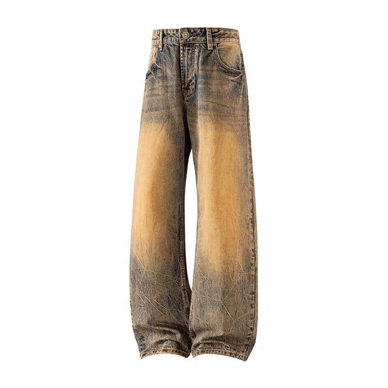 

Yellow Mud High-end American-style Heavy-washed Relaxed Wide-leg Pants 14oz 100% Cotton Men's Casual Selvedge Denim Jeans