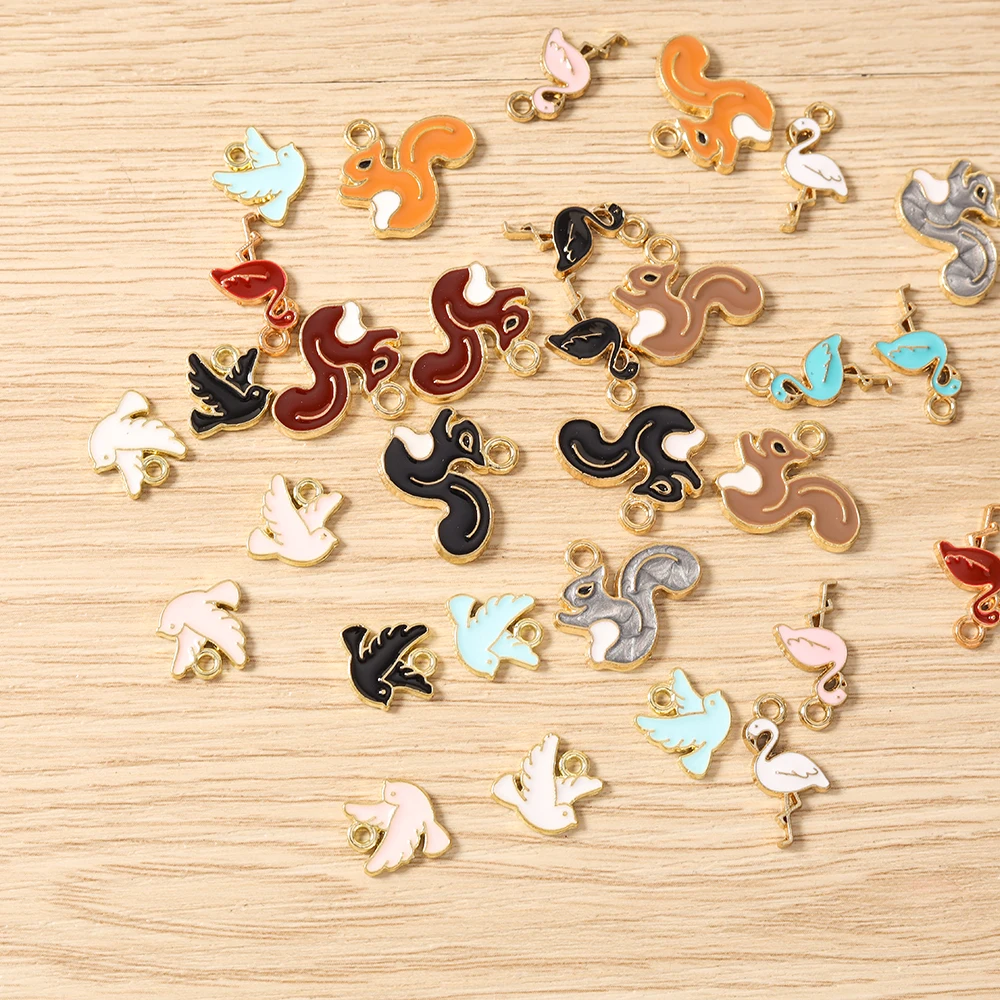 Tusember 10 Stück niedliche Tier-Emaille-Anhänger mit Tauben-, Flamingo- und Eichhörnchenmotiv für Schmuckherstellung, Zubehör, handgefertigte Ohrringe, Armbänder – Detail 4
