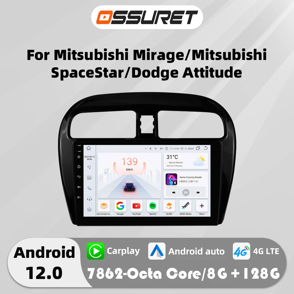 Android Auto Car radio GPS Stereo for Mitsubishi Mirage Attrage Space Star Dodge Attitude 2012-2023 multimedia player BT Carplay