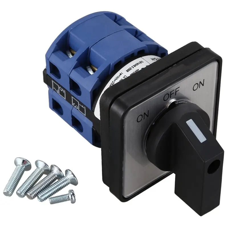 ABGE-5X AC660V 25A 2-Pole 3-Position Momentary Plastic Rotary Changeover Switch Blue+Black