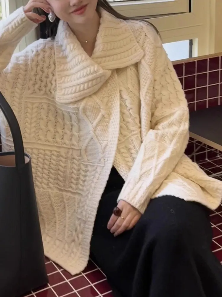 

Ele вязаный кардиган, женский осенне-зимний свитер с закрученным медведем, бархатный свитер с большим воротником, удобный трикотаж