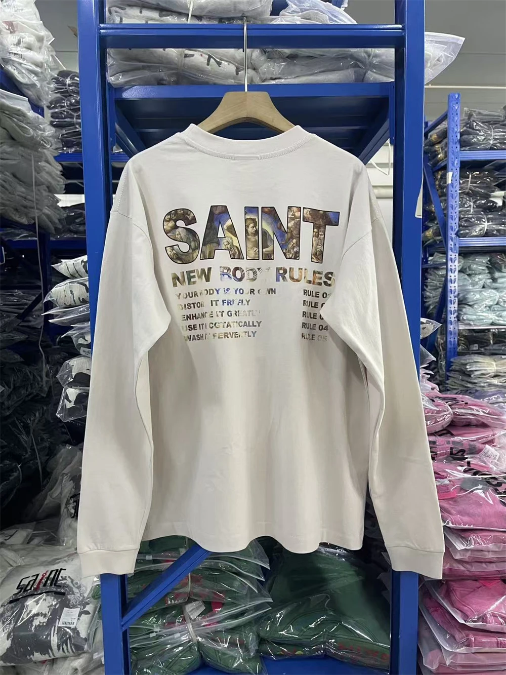 Apricot Long Sleeves FW25 SAINT Jesus Letter Logo Print T Shirt Men Women High Quality Tee Tops T-Shirts