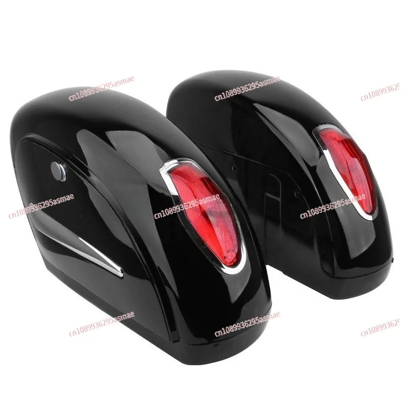 

Motorcycle Accessories Small Black Side Luggage Boxes With LED Decor Light Durable Side Saddlebags Storage Bags