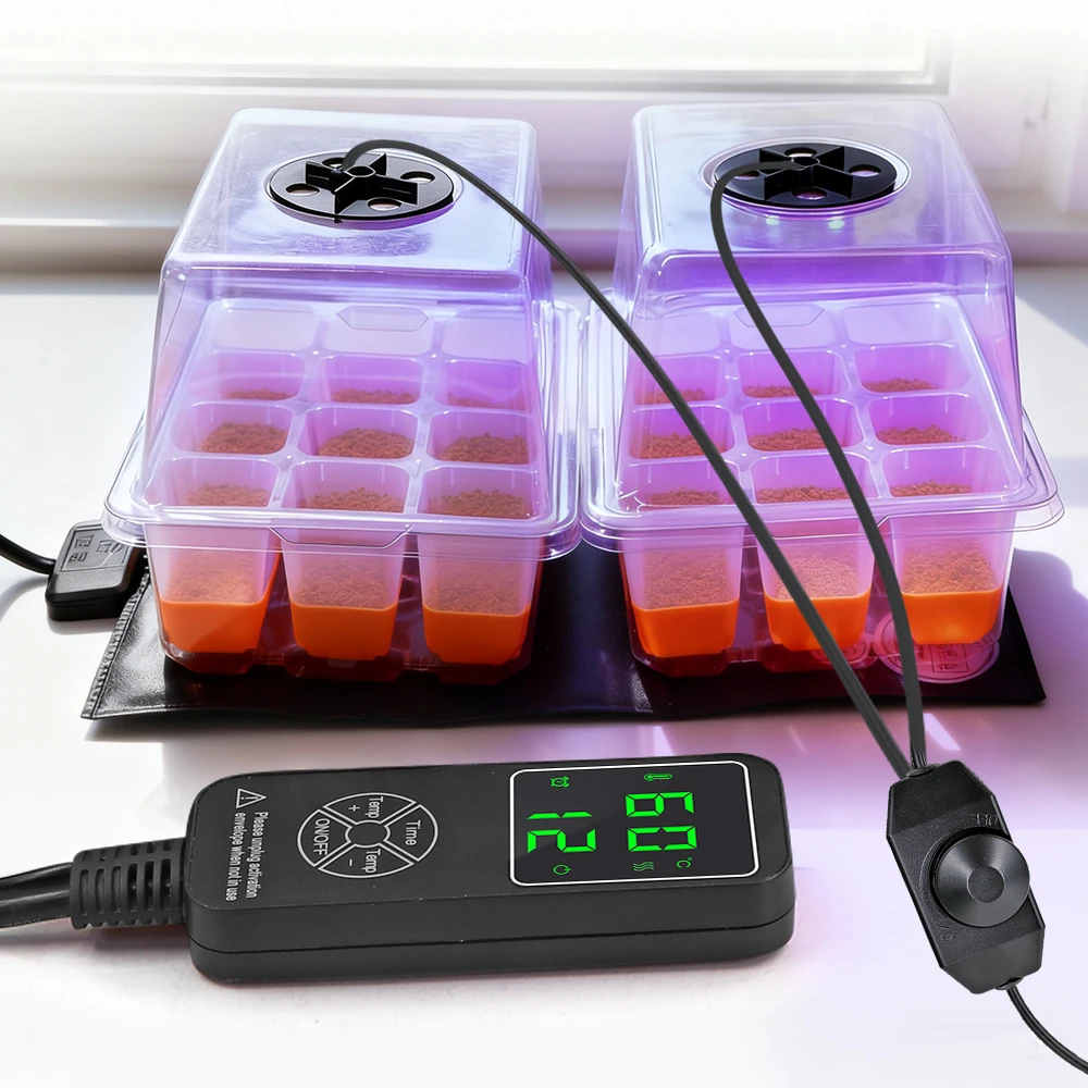 Seedling Starter Kit w/ Timed Heat Mat Full Spectrum LED Grow Light for Plants Seed Germination Cloning Tray Greenhouse Nursery
