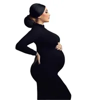 High-Neck Pregnant Women's Slim-Fit dress Long-Sleeved Stretch Pregnant Women's Daily Dress 5