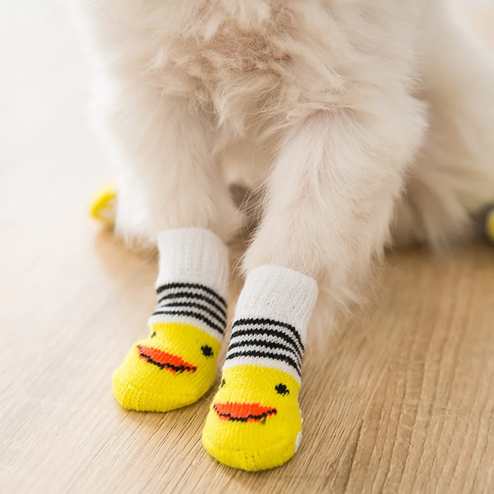 

4pcs Pet Dog Socks Anti-Slip Puppy Foot Covers Warm Cotton Indoor Sock For Small Medium Dogs Non-Slip Dog Sock Pet Supplies