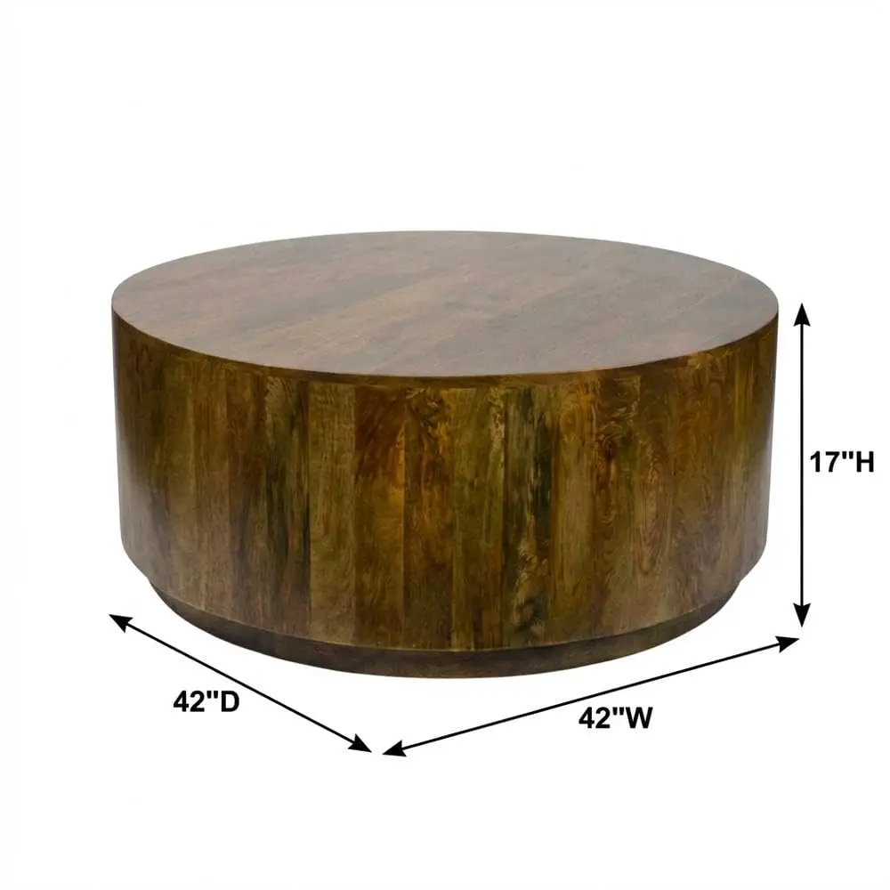 Black Round Wooden Coffee Table, Elm Finish, Mango Wood, 42-Inch Diameter, Modern Design, Lightweight, Durable, Stylish Living R