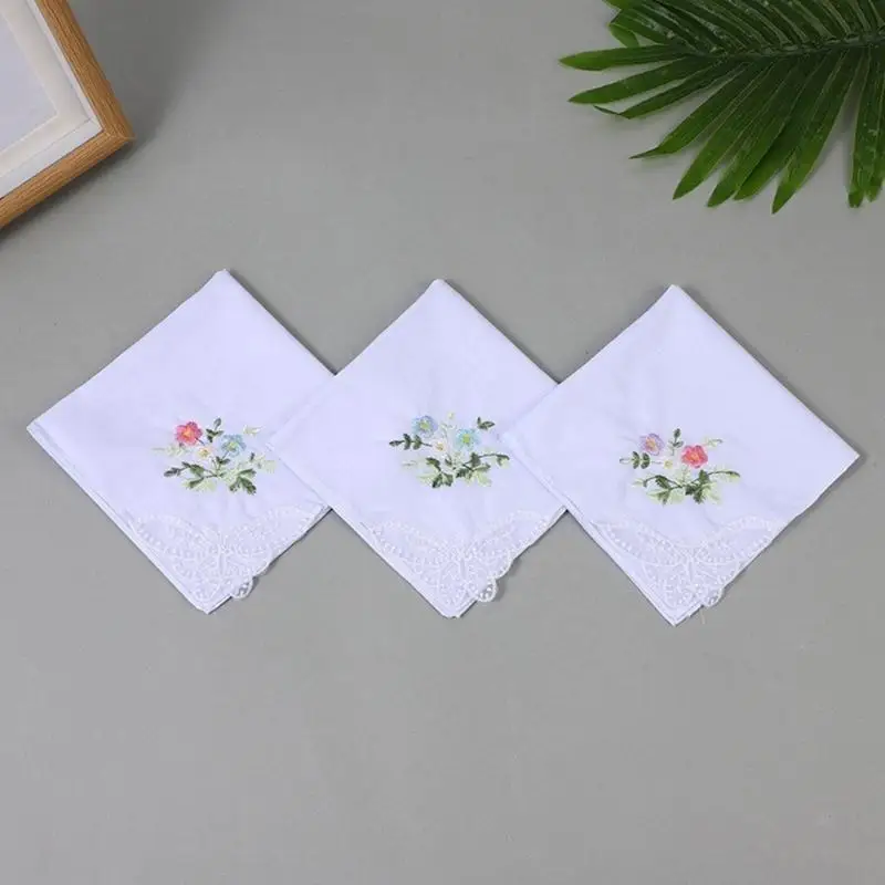 C71F Asciugamano fazzoletto semplice per tutte le età Ricamo Fiore Bandane Asciugamano tascabile Donna Uomo Fazzoletto quadrato
