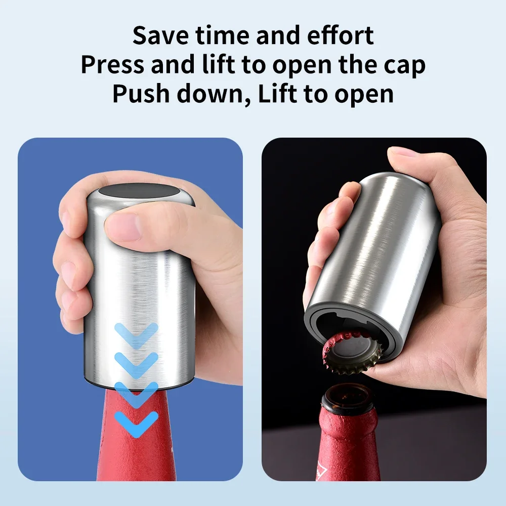 Magnetic Beer Bottle Opener Push Down Beer Bottle Opener Beer Bottle Cap Opener with Magnet Beer Gifts for Christmas Festival