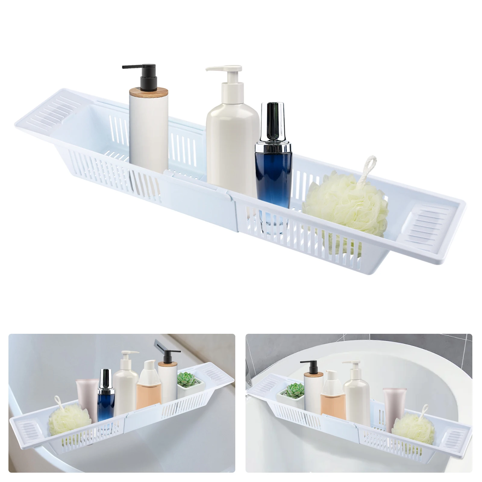 Plastic Bath Tray, Retractable Bath Storage Basket, Bathroom Organizer & Storage, Multifunctional Bathroom Accessories