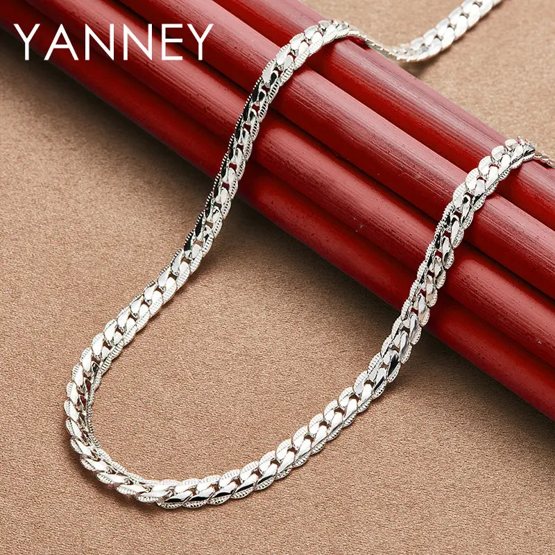 New 925 Sterling Silver 6MM 16-24 Inches Sideways Chain Necklace Punk Men Women Fashion Jewelry Gift Charm