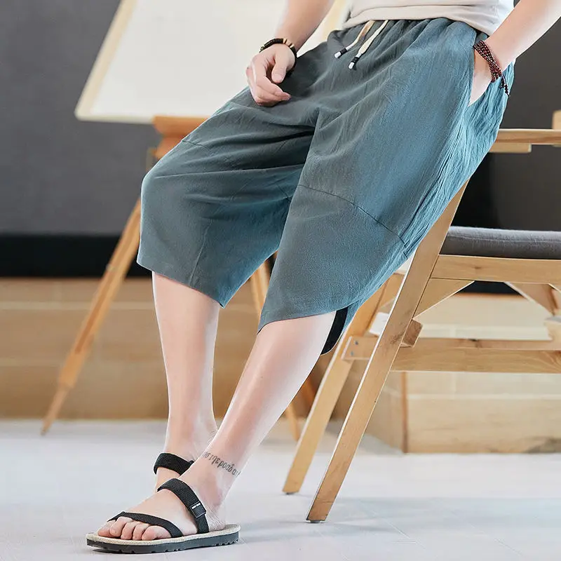 Harajuku Loose Drawstring Harem Pants Men\'s Summer New Thin Solid Color Irregular Wide Leg Pants Casual Fashion Men Clothing