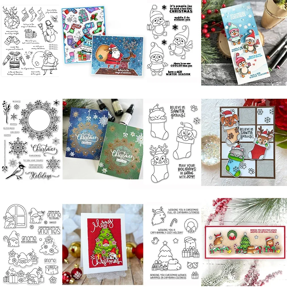 Schneeflocken-Gnomes, Weihnachtsmann, transparente Stempel und Stanzformen, Weihnachtsbäume, Stempel, Stanzformen für DIY, Scrapbooking, Kartenherstellung