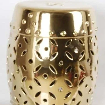 Cross-border hollow ceramic ancient stool color titanium plated gold and silver gardening stool home hotel garden ornament