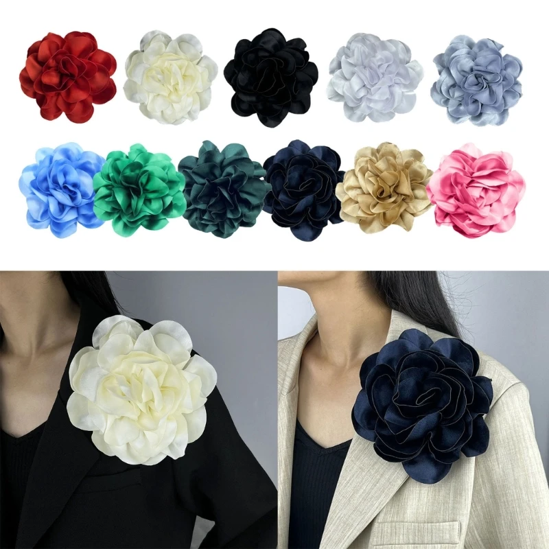 ZB91 French Style Flower Lapel Pin Silk Florals Brooch Pin Fashionable Statement Accessory Lightweight Breastpin Jewelry