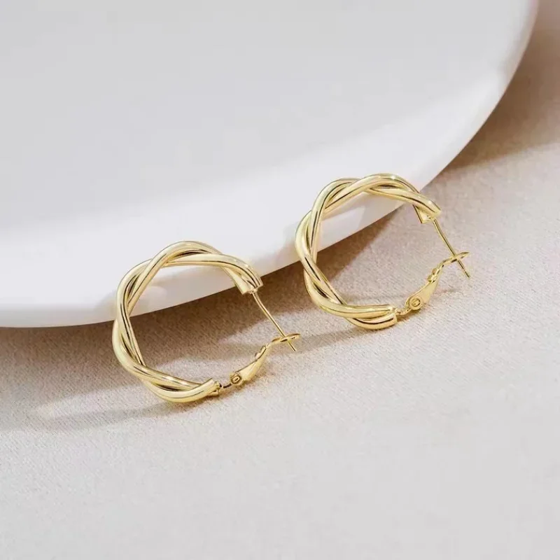 Distortion Interweave Twisted Metal Circle Geometric Round Hoop Earrings for Women Accessories Party Temperament Retro Jewelry