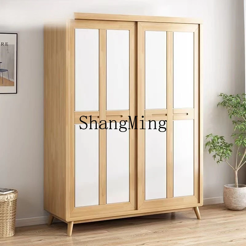 

ZYY solid wood sliding door wardrobe modern simple home master bedroom sliding door simple wardrobe