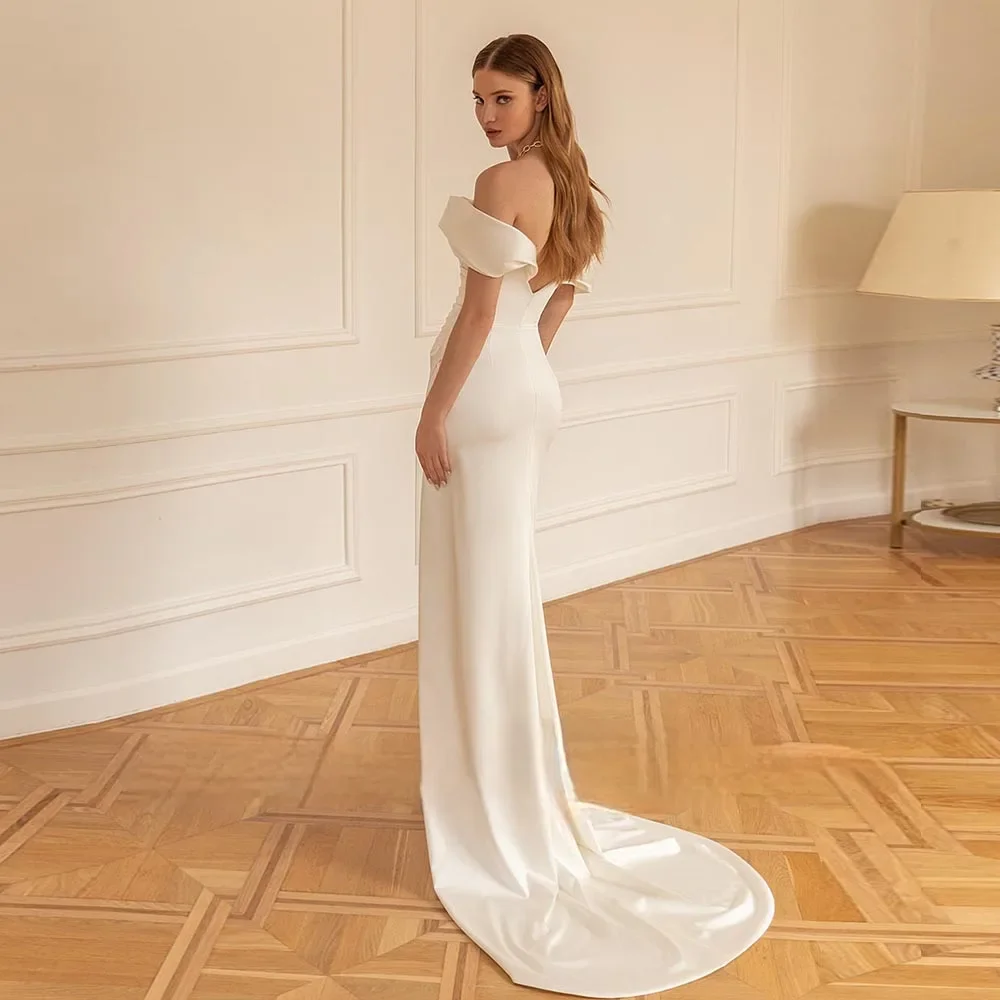 Customized Simple Satin Mermaid Wedding Dress Slit Skirt Fashion Boat Neck Robe De Bridal Gowns Vestidos Novia