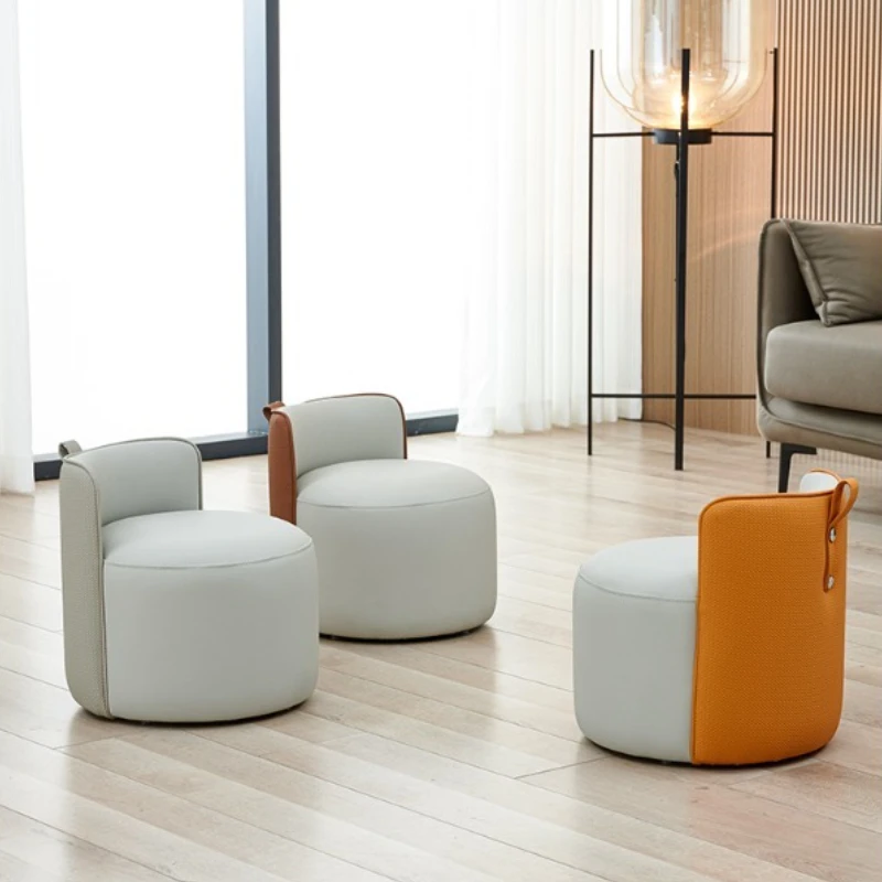 

Home Stool with Backrest Small Ottoman for Coffee Table Artificial Leather Round Seat for Living Room Sofa Shoe Changing Stools