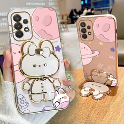 A 52 13 14 34 54 Planet Mirror Rabbit Phone Holder Case For Samsung Galaxy A32 A52 A34 A54 A14 A23 A12 A33 A53 A04S 4G 5G Cover